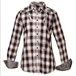 ROAR Western Button Front Shirt Joeley Purple Plaid Rhinestone Size XL